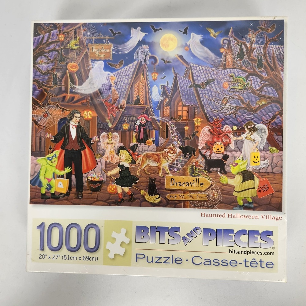 New Sealed Bits and Pieces 1000 Pc Puzzle‎ "Haunted Halloween Village" 20" x 27"